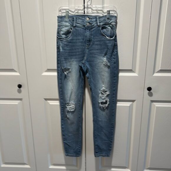 Kan can woman’s distressed stretchy skinny high rise jeans 5 pockets size 28. - Picture 1 of 9